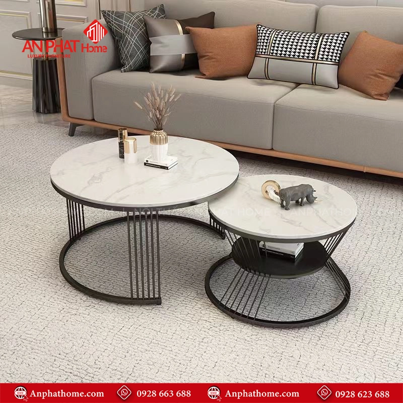 Cặp bàn trà tròn mặt đá đẹp hiện đại B-3048 5 Cặp bàn trà tròn mặt đá đẹp hiện đại B-3048 An Phát Home