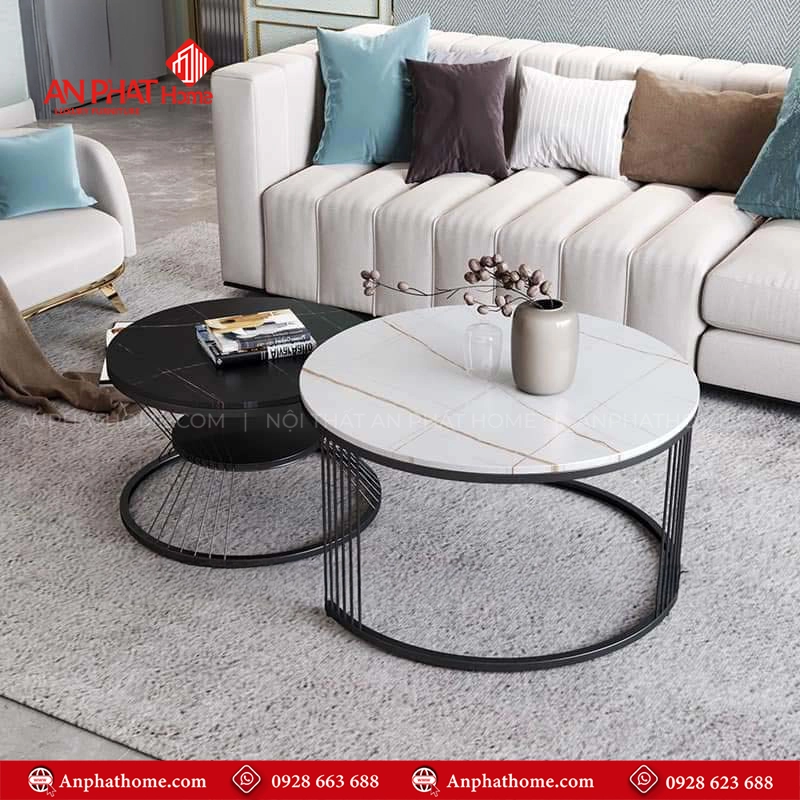 Cặp bàn trà tròn mặt đá đẹp hiện đại B-3048 6 Mẫu bàn trà phòng khách đẹp hiện đại