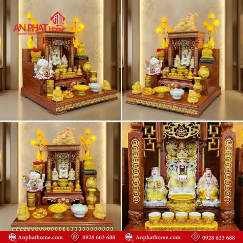 Bàn Thần Tài Cao Cấp Đủ Đồ Thờ Men Gấm Vàng BT-2735