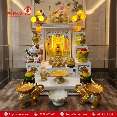 Bàn Thần Tài Hiện Đại Trắng Đồ Thờ Bát Nhã Tâm Kinh Nhập Khẩu BT-2703