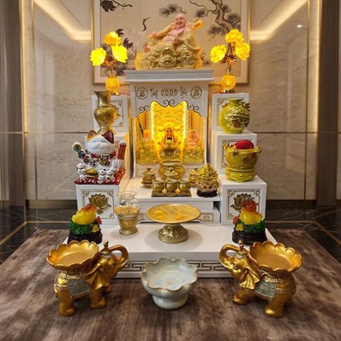 Bàn Thần Tài Hiện Đại Trắng Đồ Thờ Bát Nhã Tâm Kinh Nhập Khẩu BT-2703