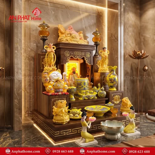 Ban Thần Tài Ông Địa Đủ Đồ Thờ Đắp Nổi Bát Tràng BT-2699