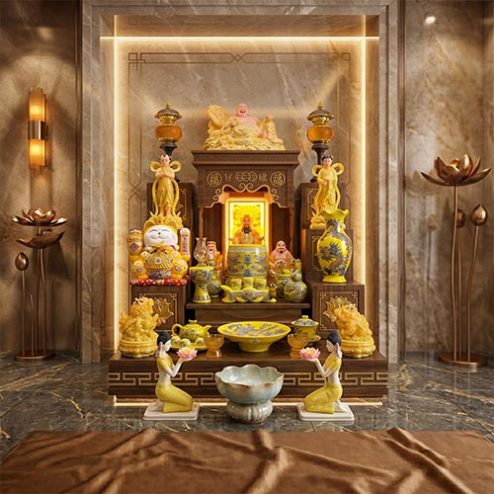 Ban Thần Tài Ông Địa Đủ Đồ Thờ Đắp Nổi Bát Tràng BT-2699