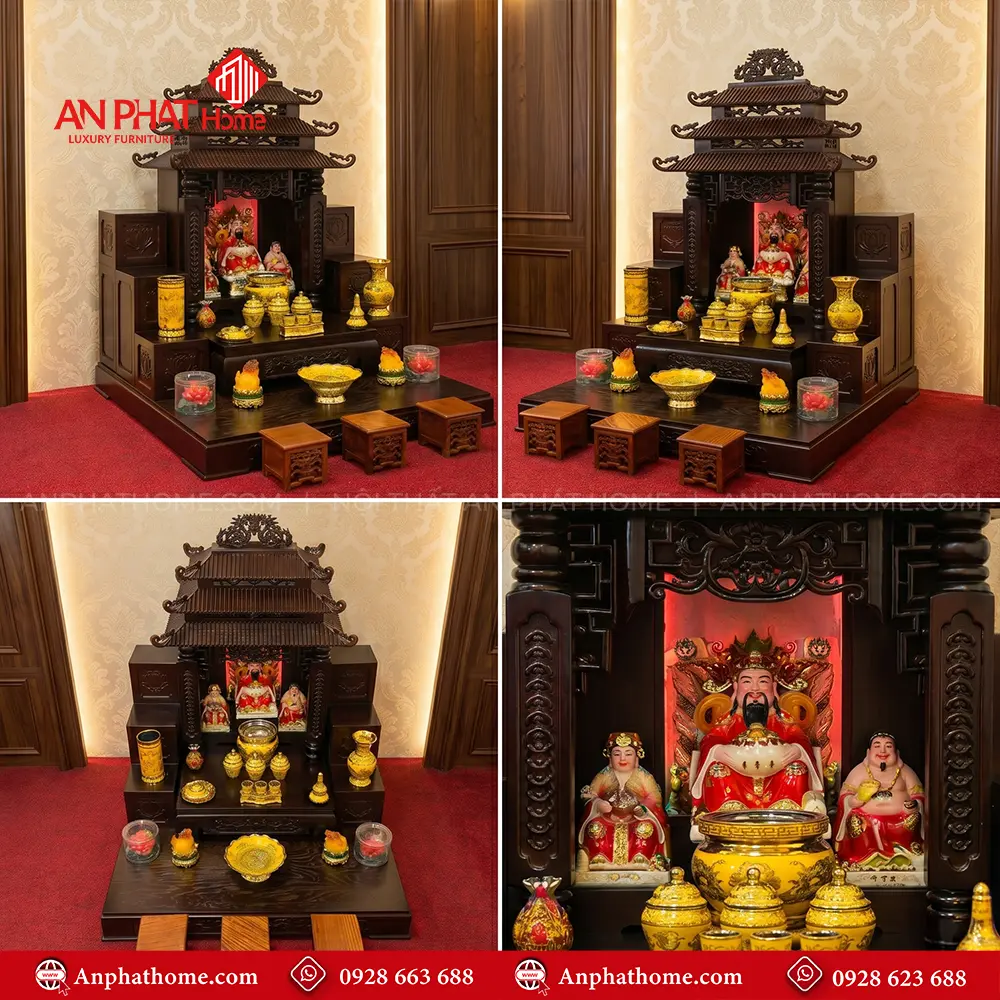 Bàn Thờ Ông Địa Mái Chùa 3 Mái Đồ Thờ Kim Sa Vàng BT-2728