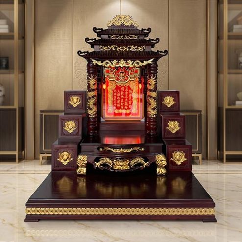 Bàn Thờ Thần Tài Đẹp 3 Mái Gỗ Sồi BT-2687