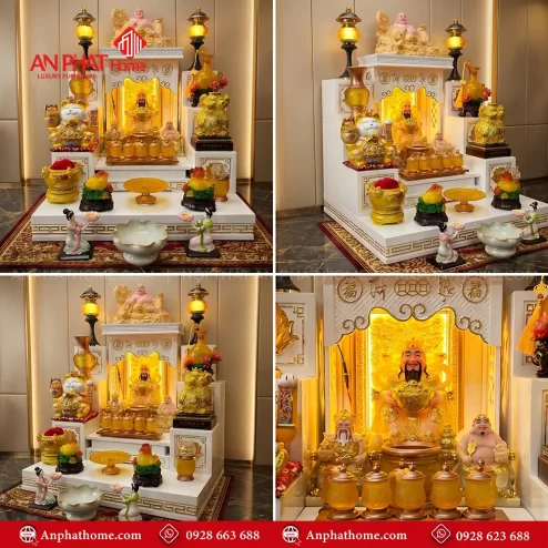Bàn Thờ Thần Tài Đẹp Mái Bằng Màu Trắng Đồ Thờ Lưu Ly Nhập Khẩu BT-2710