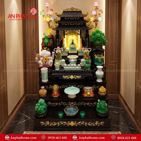 Bàn Thờ Thần Tài Gỗ Hương Đồ Thờ Giả Đá Xanh Ngọc Cao Cấp BT-2712
