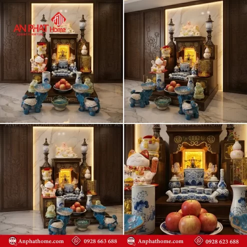 Bàn Thờ Thần Tài Ông Địa Gốm Sứ Bát Tràng Men Lam Cao Cấp BT-2680