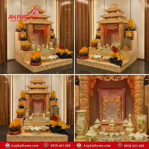 Bàn Thờ Thần Tài Thổ Địa Đẹp Đồ Thờ Men Vàng Bát Tràng BT-2723