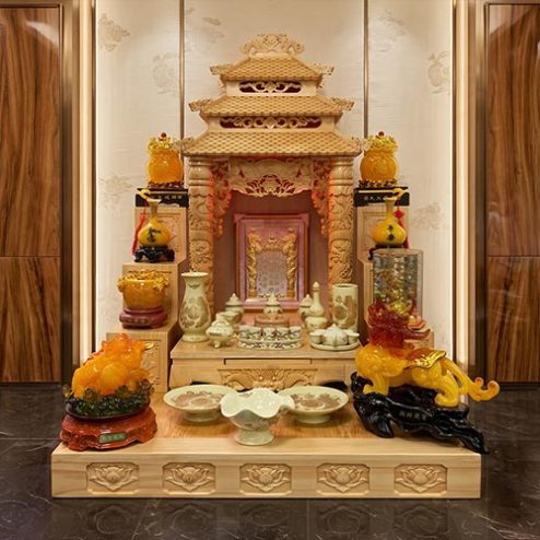 Bàn Thờ Thần Tài Thổ Địa Đẹp Đồ Thờ Men Vàng Bát Tràng BT-2723