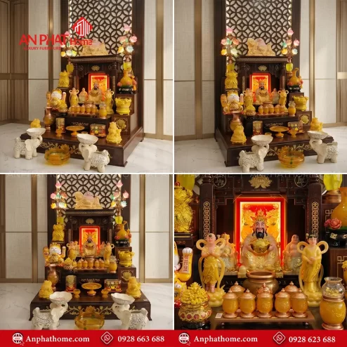 Bàn Thờ Thần Tài Thổ Địa Mái Bằng Đồ Thờ Lưu Ly Cao Cấp BT-2738