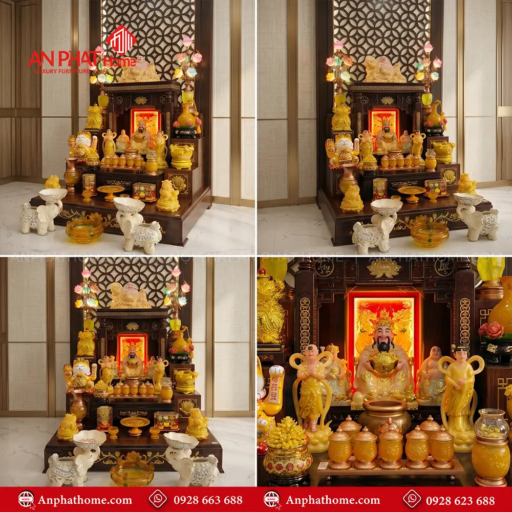 Bàn Thờ Thần Tài Thổ Địa Mái Bằng Đồ Thờ Lưu Ly Cao Cấp BT-2738