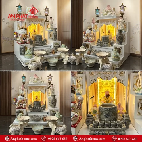 Bàn Thờ Thần Tài Thổ Địa Trắng Mái Bằng Đồ Thờ Men Rạn Bát Tràng BT-2730