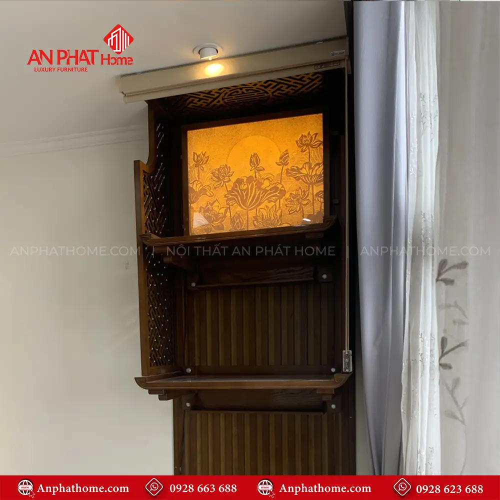 Bàn Thờ Treo Tường 2 Tầng Kết Hợp Tranh Trúc Chỉ Và Rèm Che BT-2663 11 Bàn Thờ Treo Tường 2 Tầng Kết Hợp Tranh Trúc Chỉ Và Rèm Che BT-2663