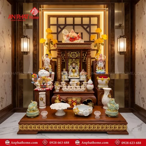 Mẫu Bàn Thờ Gỗ Hương Cao Cấp Đồ Thờ Nhập Khẩu Dát Vàng BT-2691