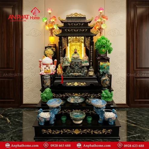 Mẫu Bàn Thờ Thần Tài Cao Cấp Đồ Thờ Men Màu Đắp Nổi Bát Tràng BT-2732