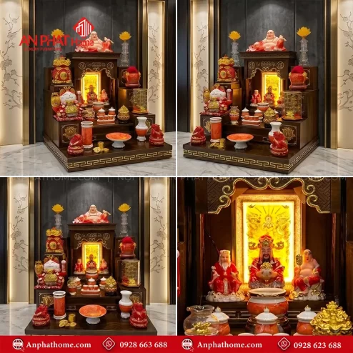 Mẫu Bàn Thờ Thần Tài Hiện Đại Đồ Thờ Giả Đá Đỏ BT-2690