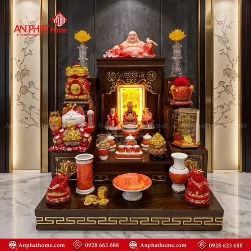 Mẫu Bàn Thờ Thần Tài Hiện Đại Đồ Thờ Giả Đá Đỏ BT-2690