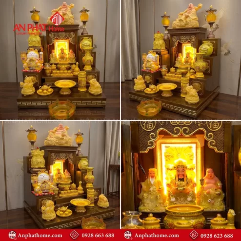 Mẫu Bàn Thờ Thần Tài Mái Bằng Đẹp Đủ Đồ Thờ BT-2704