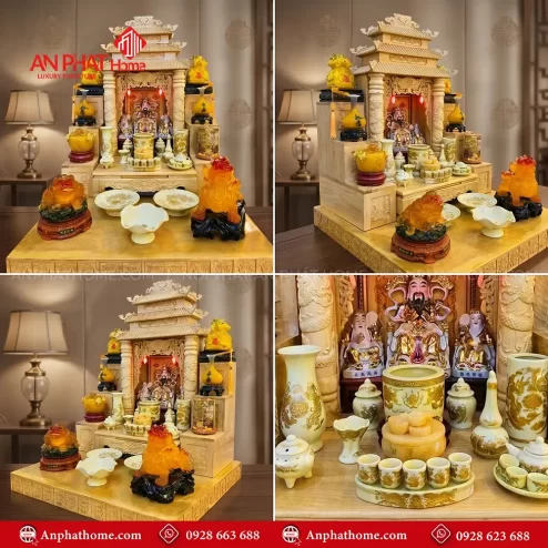 Mẫu Bàn Thờ Thần Tài Thổ Địa 3 Mái Chùa Gốm Sứ Bát Tràng BT-2683