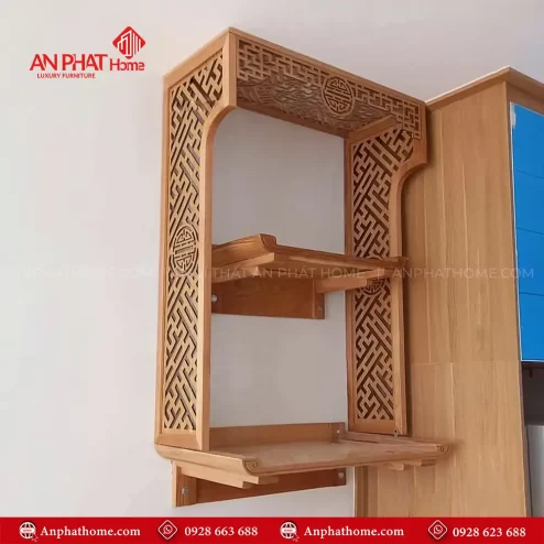 Mẫu Bàn Thờ Treo Tường 2 Tầng Gỗ Sồi Thiết Kế Hiện Đại BT-2649