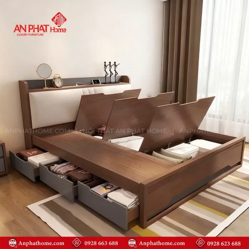 Giường ngủ gỗ cao cấp ngăn kéo thông minh
