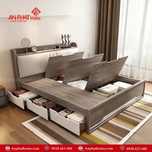 Giường ngủ gỗ cao cấp ngăn kéo thông minh